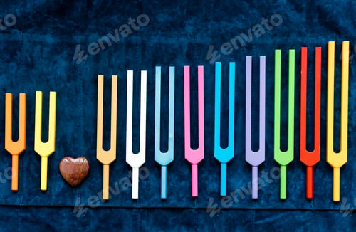 Preview: Tools for sound healing - colorful tuning forks