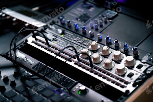Preview: close up the recording room is dark with neon lighting pro-recording remote control for adjusting