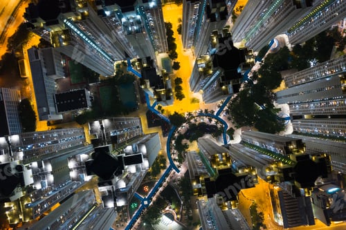 Preview: Aerial view of Hong Kong building at night