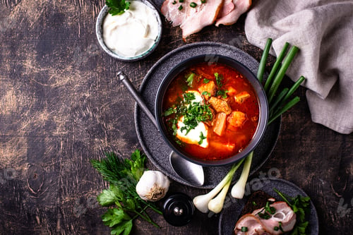 Preview: Traditional Ukrainian borsch with sour cream
