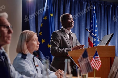 Preview: Businessman giving his speech at conference