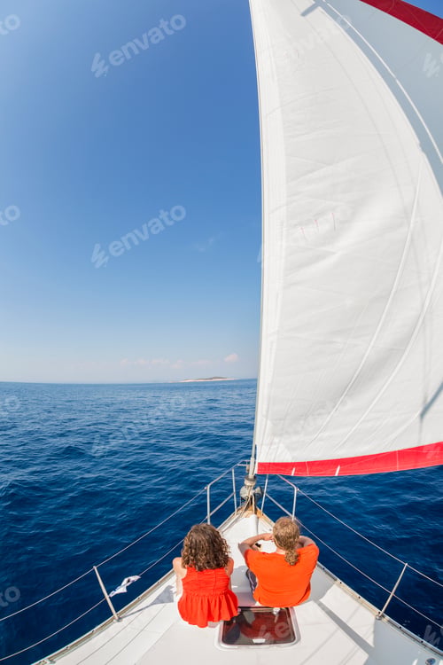 Preview: Man and woman on a sailing yacht on the Adriatic Sea.