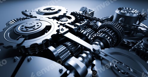 Preview: Gears and cogs mechanism. Industrial machine, engine