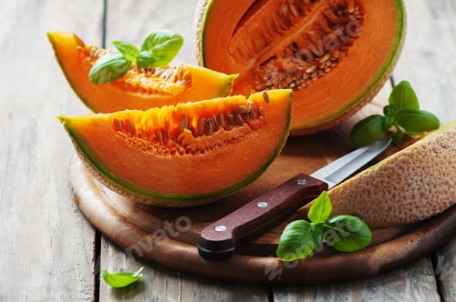 Preview: Sweet fresh melon on the wooden table
