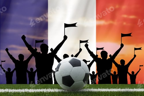 Preview: France Soccer Ball With Silhouettes Of Soccer Fans.Cheer Concept