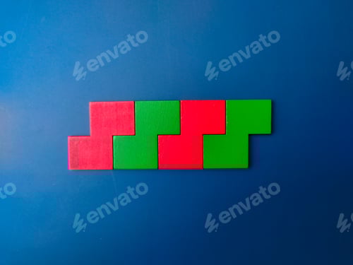 Preview: Colored wooden puzzle arranged on a blue background
