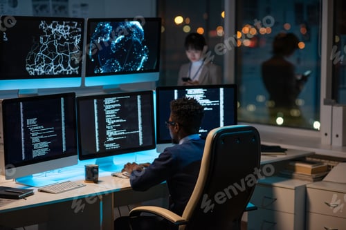 Preview: Young African it-developer typing in front of computer screen