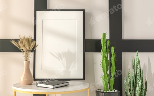 Preview: 3D Mockup photo frame in Modern interior of living room