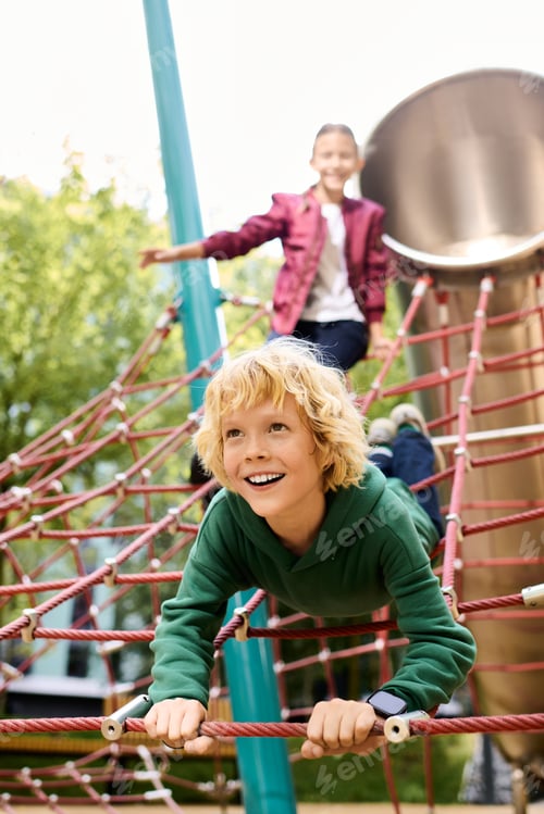 Preview: Joyful autumn adventures of children playing on a colorful playground