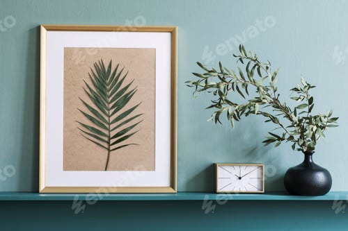 Preview: Interior design of living room with mock up photo frame.