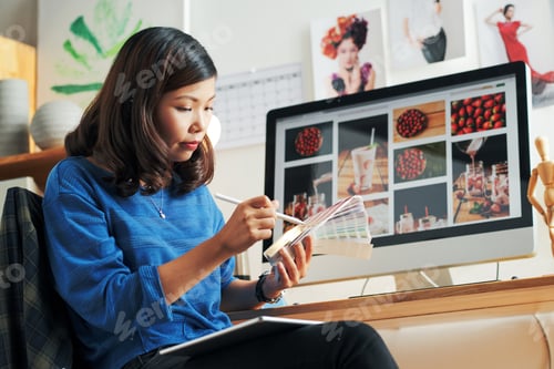 Preview: Woman Choosing Color Palette For Design of Project