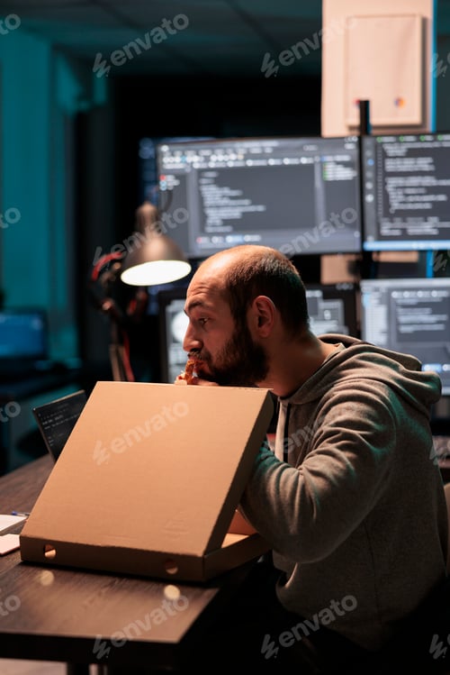 Preview: App developer having takeaway food for dinner