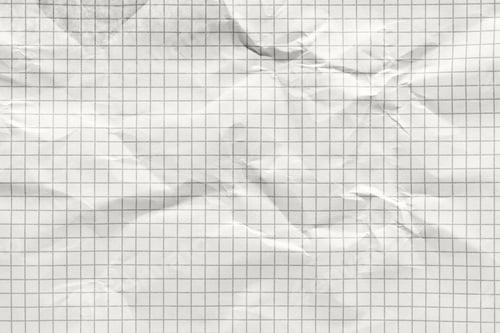 Preview: Textured crumpled white grid paper background with subtle shadow effects for creative design