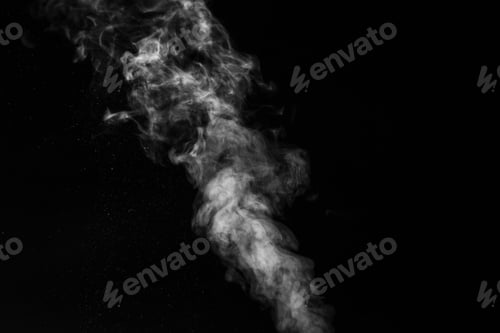 Preview: curly white steam and splashing water splashing isolated on black background