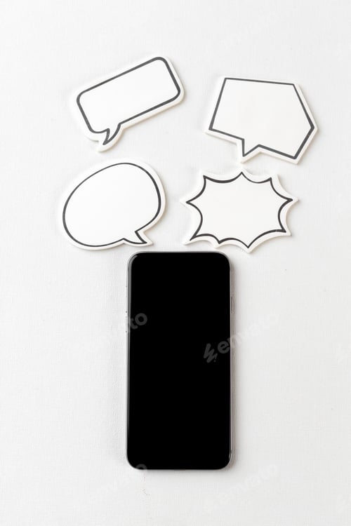 Preview: Creative communication concepts with phone and speech bubbles on a white background