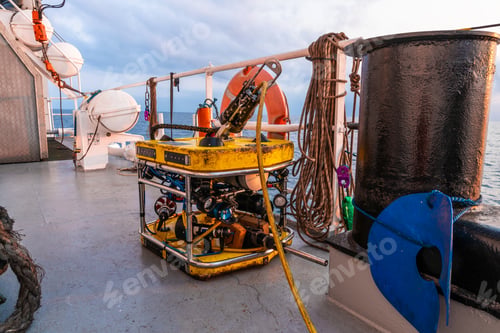 Preview: Remote operated vehicle mini ROV on deck of offshore vessel