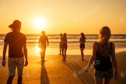 Preview: multicultural multinational happy people running into the sun c