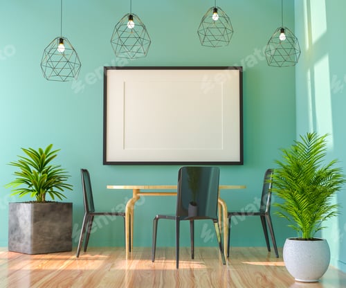 Preview: 3D Mockup photo frame in Modern interior of dining room