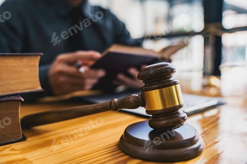 Preview: Attorney reading law code, studying constitution to protect human rights closeup, Male lawyer or jud
