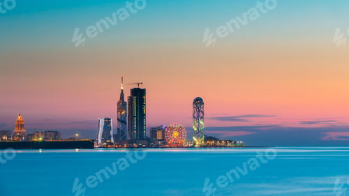 Preview: Batumi, Adjara, Georgia. Panorama of illuminated resort town at