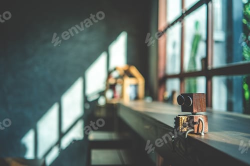 Preview: cafe table display setting in coffee shop background, concept of cafe and restaurant