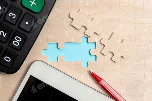 Preview: Building An Unfinished White Jigsaw Pattern Puzzle With Missing Last Piece