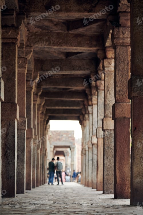 Preview: Stone columns of Qutb complex in South Delhi, pillars in ancient ruins of Quwwat ul Islam Mosque