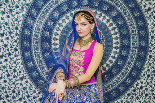 Preview: Woman In Indian Clothes Dancing Belly Dance. Young Beautiful Woman In National Costume Dancing