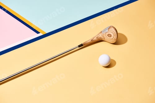 Preview: Golf club and ball on surface with blue lines