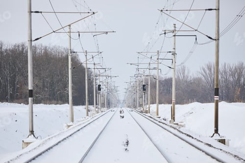 Preview: Snowy Railroad Tracks Through a Forest in Winter