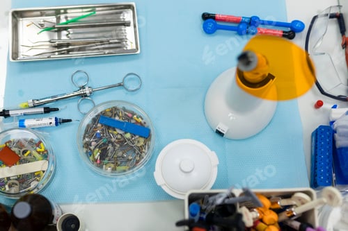 Preview: Different dental instruments and tools in a dentists office