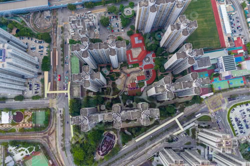 Preview: Tuen Mun, Hong Kong 26 September 2020: Top view of Hong Kong city