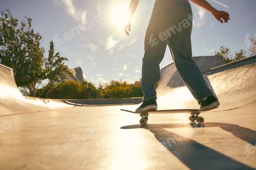 Preview: Close up of young man doing tricks on his skateboard at the skate park. Active