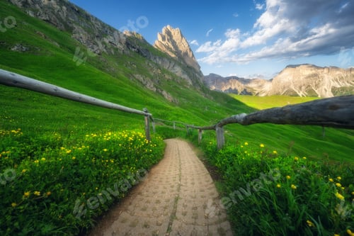 Preview: Path in Seceda mountain on beautiful summer sunny day