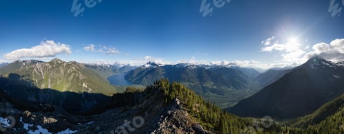 Preview: Aerial Canadian Mountain Landscape. Sunny Cloudy Day. BC, Canada.