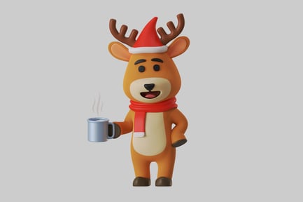 Preview: Cartoon reindeer with coffee mug