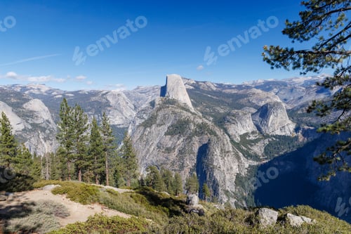 Preview: Scenic summer landscape in Yosemite National Park with mountains, forest, and sky