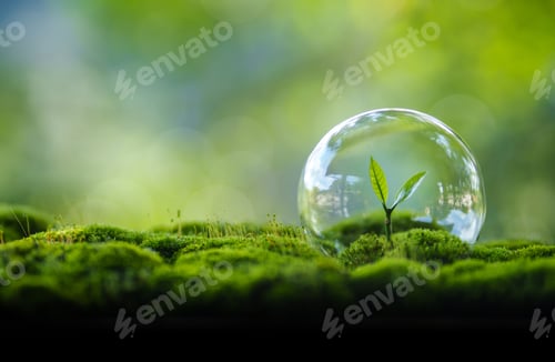 Preview: Young tree growing in moss and green nature background