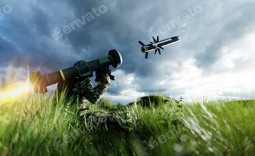 Preview: Soldier firing anti-tank missile at war