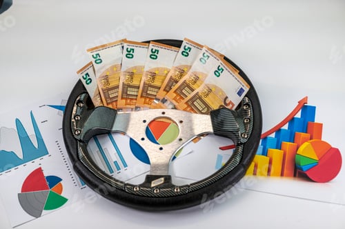 Preview: sports racing steering wheel with 50 euro banknotes