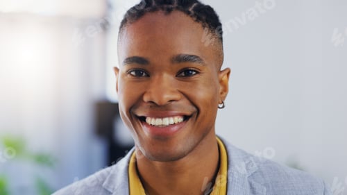 Preview: Business man, portrait and face with a smile in a corporate office while happy and confident. Close