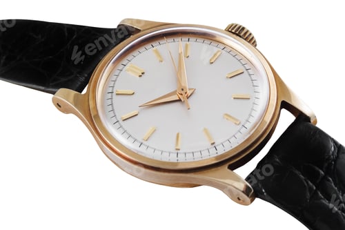 Preview: Closeup shot of a modern black wristwatch on a white background
