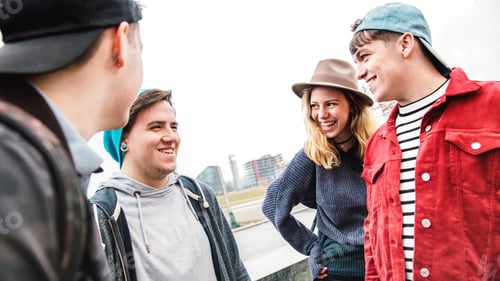 Preview: Best friends milenials having genuine fun at urban area