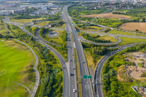Preview: Aerial View of a Highway Road Junction in the Mountain Near the City