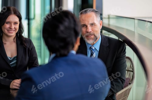 Preview: Chief executive officer with secretary meet up with business man