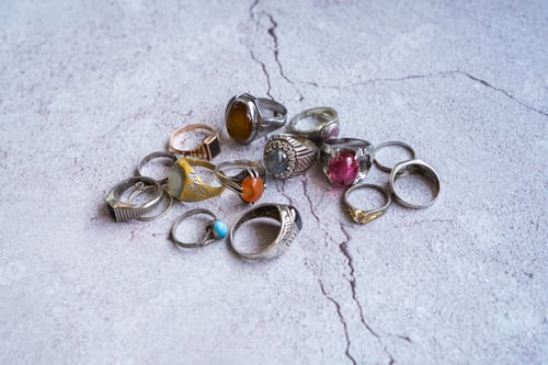 Preview: high angle view of assorted men rings with gemstone