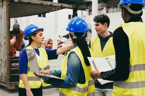 Preview: Business industry, Team work at robot construction factory. Technology, Artificial intelligence AI