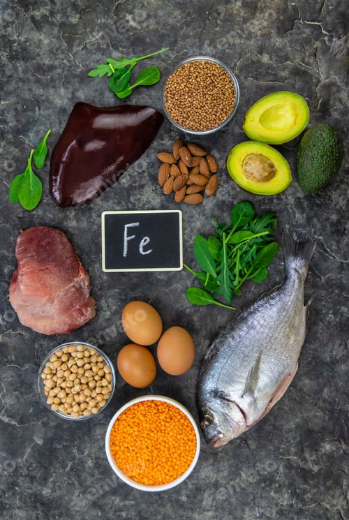 Preview: Foods that contain iron. Selective focus.