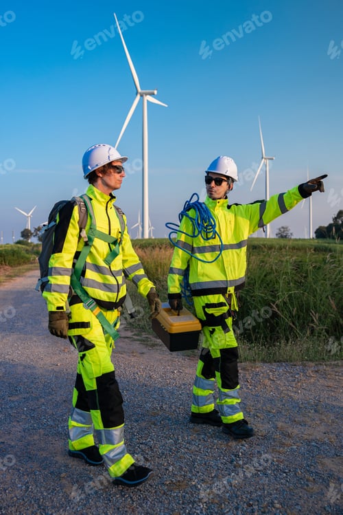 Preview: Engineers discussing wind farm maintenance tasks