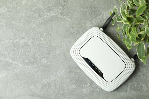 Preview: Wi-Fi router and plant on gray textured table
